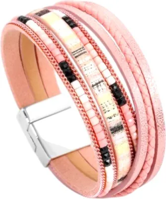 Produktbild von Ethno-Lederarmband für Damen mit Riemen, rosa
