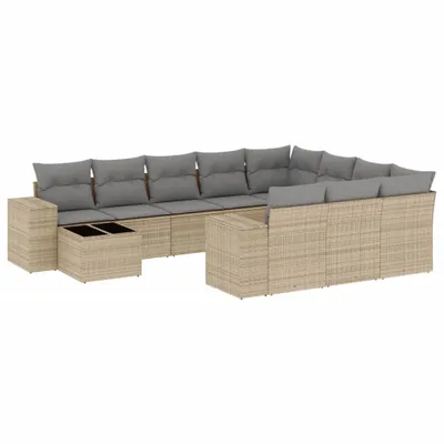 Produktbild von vidaXL 11-tlg. Garten-Sofagarnitur mit Kissen Beige Poly Rattan