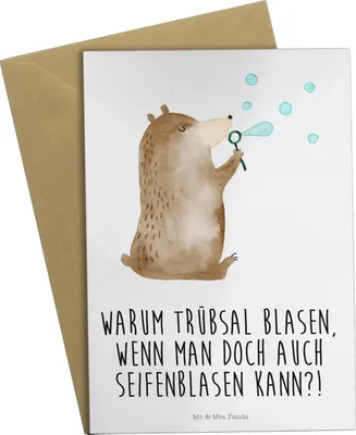 Produktbild von Mr. & Mrs. Panda Grußkarte Bär Seifenblasen - Weiß - Geschenk, einladungskarten, weihnachtskarten, genesungskarte, Teddy, Lustig Sein Glücklich Traurig Happy, osterkarte