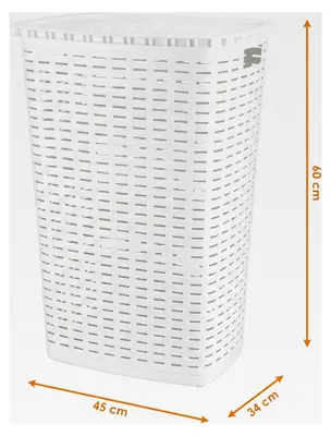 Produktbild von Wäschekorb aus Kunststoff in Rattan-Optik 65 Liter - weiß - Wäschebox mit Deckel und Tragegriffen