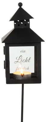 Produktbild von Laterne Grablicht aus Metall zum Stecken H 50 cm - Schwarz - "Ein Licht für Dich..." Gedenklicht Friedhof Deko zum Stecken Grablaterne Grablicht