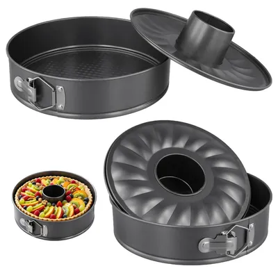 2er-Set Springformen 26/28 cm, Kohlenstoffstahl, Antihaft, schwarz