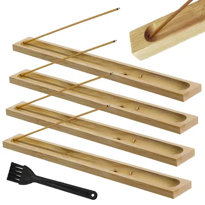 4 Bambus-Räucherstäbchenhalter mit Reinigungsbürste, 23 cm