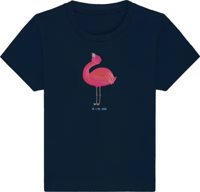 Produktbild von Mr. & Mrs. Panda Organic Baby Shirt Flamingo Stolz 6. - 12. Monat - French Navy - Geschenk, Rosa, Kinder, Kleinkind T-Shirt, Top, Mama, Selbstliebe, Babyshirt, Freundin