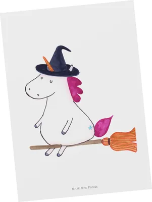 Produktbild von Mr. & Mrs. Panda Postkarte Einhorn Hexe - Weiß - Geschenk, Unicorn, Frau, Teufel, Ansichtskarten, Einhörner, Engel, Ansichtskarte, bildkarte, Grußkarte, Postkarten
