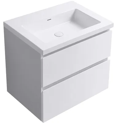 Productafbeelding van Badkamermeubel Carole - wit, mat + wastafel van gietmarmer Ovo - wit, glanzend - 50,5x53x46,5 cm