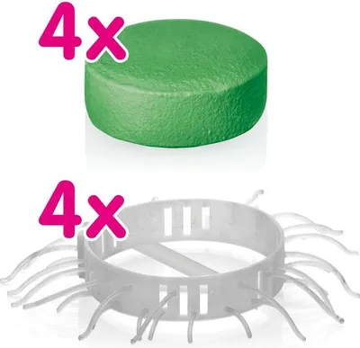 Produktbild von DS Produkte Abfluss-Fee Haarfänger, Duft- & Reinigungsstein Set 8-teilig, grün, 50g, Apfel-Zitrone Duft, für Duschabflüsse, mit Sichtfenster, 3 Saugnäpfe, vermindert schlechte Gerüche, einfache Montage ohne Werkzeug