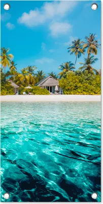 Produktbild von MuchoWow® 30x60 cm Outdoor-Poster Gartendeko Sichtschutz Garten Poster für den Garten  Strand - Palmen - Meer