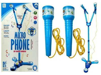 Image de Microphones Set Karaoké pour enfants Bleu Support de batterie