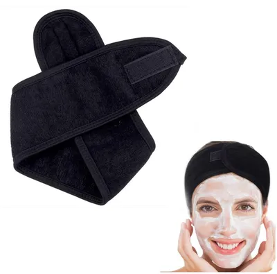 Produktbild von Hautpflege-Stirnband – Gesichtsreinigungsband – Haarband – Make-up-Band – Schwarz – 5 Stück – Klettverschluss – CHPN