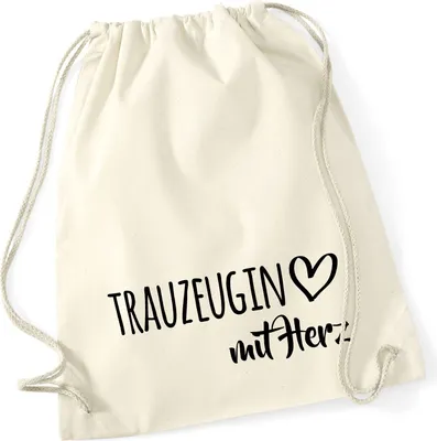 Produktbild von Huuraa Turnbeutel Trauzeugin mit Herz 12 Liter Natural Baumwolle Rucksack Geschenkidee