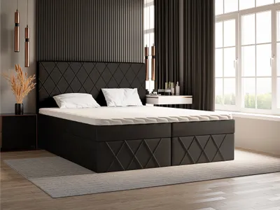 Image de Lit Boxspring 200x200 Pesto - Lit double avec sommier - Matelas Bonell & Topper - Tissu velours (Noir - Amor Velvet 4322)