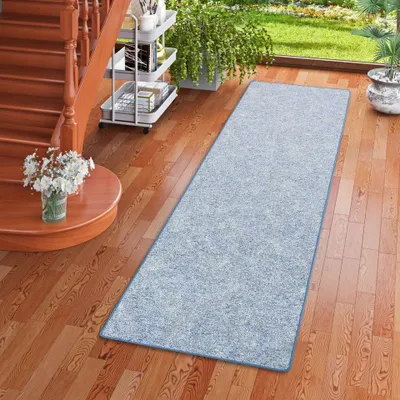 Produktbild von Schlingen Läufer Teppich Memory Blau Meliert, Größe:80x400 cm