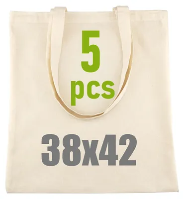Produktbild von IDEA HOME 5 Stück Baumwolltasche 38x42cm - Jutebeutel Groß - Stoffbeutel Unbedru