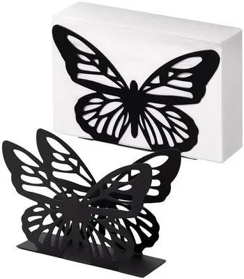Immagine prodotto di Portatovaglioli Unyqoos®: set da 2 pezzi in metallo, colore nero, per una decorazione da tavola elegante, ideale per la casa e per la ristorazione