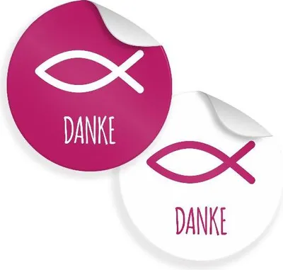Produktbild von 24x Sticker Fisch Danke (Motiv 34) 4cm  Aufkleber Taufe Kommunion Konfirmation