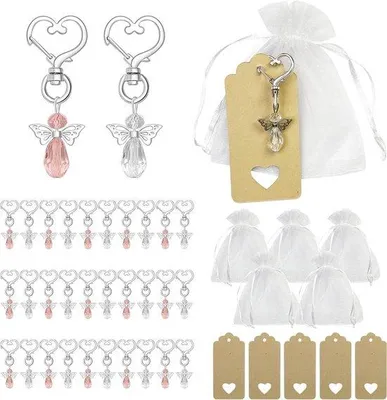 Produktbild von 32 Stück Brautgeschenk-Verschlusspapierbeutel, Tiefseepapier-Organza-Schmuckbeutel, Schutzengel-Hängekerze, Gastgeschenk-Kindstaufgeschenk-Weihnachtsdekoration.