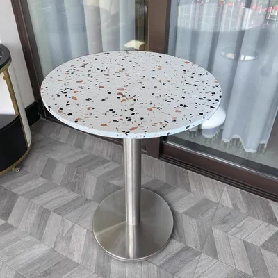 Produktbild von Restauranttisch, runder Terrazzotisch, runder Tisch für Dessertläden, Tisch für Milchteeläden, kleiner Tisch für Cafés 60 x 75cm 【XYZBX56543】