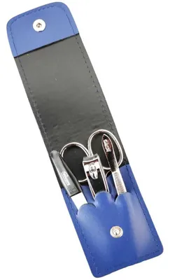 Produktbild von 4-teiliges Solingen* Maniküre Set mit echt Leder Etui, Nagelschere, Feile, Pinzette Royalblau