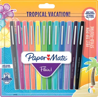 Produktbild von Paper Mate Flair Filzstifte | mittlere Spitze (0,7mm) | Tropical Farben | 12 Stück