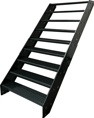 Obrázok produktu pre Oceľové rebrinové schodiskové stupne 9 stupňov - pozinkované a antracitovo práškovo lakované - (š x v x h) 60 x 171 x 177 cm