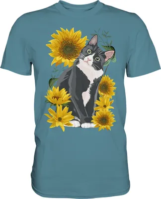 Produktbild von Sonnenblumen Katze T-Shirt Lustiges Garten Geschenk Gärtner – Stone Blue / 3XL