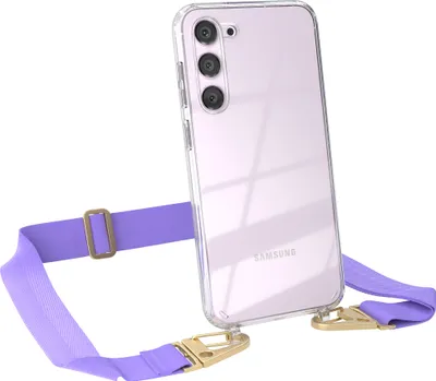 Produktbild von EAZY CASE - Hülle mit Band für Samsung Galaxy S23 Plus, Handyhülle mit Umhängeband, Silikonhülle transparent, Handykette in Violett