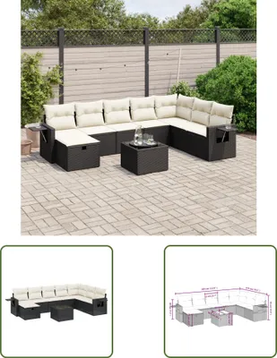 Produktbild von The Living Store 9-tlg. Garten-Sofagarnitur mit Kissen Schwarz Poly Rattan