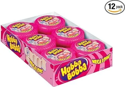 A box of Hubba Bubba Mega Long bubble gum.