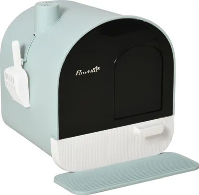 Produktbild von PawHut Katzentoilette Katzenklo mit Haube und Deckel Katzenstreu Matte Grün