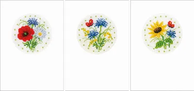 Produktbild von Vervaco Kreuzstich Set Grußkarten "Feldblumen 3er Set" 3er Set, Zählmuster, 10,5x15cm
