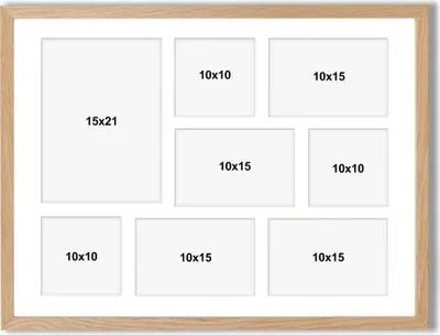 Produktbild von aFFa frames Tisar, Bilderrahmen aus Holz, Acrylglasfront, Mehrfach Bilderrahmen, Bildergalerie, Fotogalerie mit Passepartout, 8 Foto-Ausschnitten für 1 Foto 15x21 cm 4 Fotos 10x15 cm und 3 Fotos 10x10 Beige, 40x50 cm