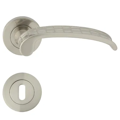 Produktbild von DOMINO Türgriff Drückergarnitur BB-Buntbart Set | Rund-Rosette | Türklinke für Bürotür, Kellertür & Innentür | Türbeschläge aus Znal | Nickel Türdrückergarnitur | SKIN-R M9