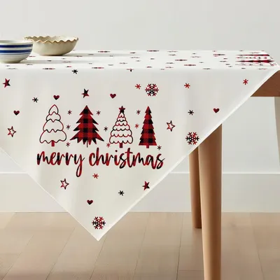 Quadratische Weihnachtstischdecke, 85 x 85 cm, Polyester, rot-schwarz kariert