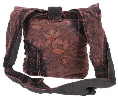 Produktbild von Boho Schultertasche, Unikat Hippie Tasche, Goa Schulterbeutel - Braun, Uni - Erwachsene, Baumwolle, 35*35*25 cm, Alternative Umhängetasche, Handtasche aus Stoff