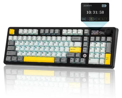 Obrázok produktu pre Mechanická klávesnica, 98% formát, kompaktná – Bluetooth, bezdrôtové pripojenie – QWERTY, herná – RGB podsvietenie – čierna