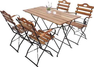 Obrázok produktu pre Pivný záhradný set HWC-J40, bistro set skladací stôl skladacia stolička, gastronomická kvalita akácie s certifikátom MVG ~ prírodná farba