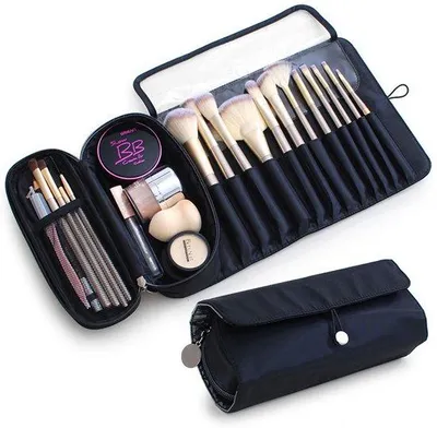 Produktbild von Kosmetiktas mit 12 Borstelhaltern, Reisekosmetiktas, Organizer, Handtas, schwarzes, modernes Design