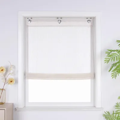 Produktbild von Joyswahl Raffrollo ohne Bohren Leinenoptik Raffgardine mit Haken Ösenrollo für Küche Bad Wohnzimmer Sichtschutz Landhausstil Beige BxH: 60x140 cm