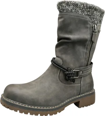 A single gray boot is shown against a white background.