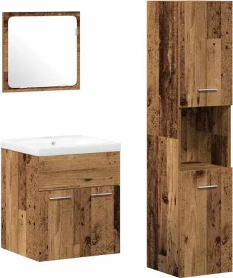 Produktbild von Badezimmermöbel-Set mit Schubladen 4 pcs Altholz Holzwerkstoff