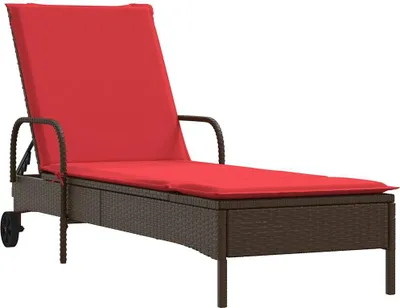 Produktbild von Sonnenliege mit Rollen und Kissen Braun Poly Rattan