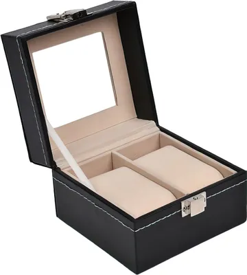 Produktbild von Sinoba Uhrenkoffer Uhrenbox Schaukasten Uhrenkasten Uhrenvitrine Leder-Look Echtglas-Fenster  für 2 Uhren