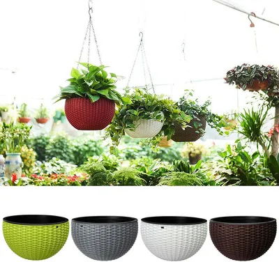 Productafbeelding van Tuindecoratie: Rieten hangmand voor bloemenketting, plantenpot, balkonaccessoire - groen