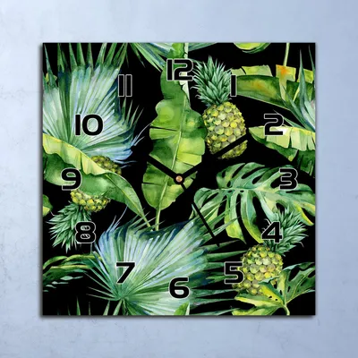 Produktbild von Wanduhr Echt-Glas-Küchenuhr Ananas und Blätter Quarz 30x30 Deko Bilder
