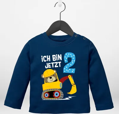 Produktbild von Baby Langarm-Shirt erster | zweiter Geburtstag Bär Bagger Bauarbeiter Baggerfahrer Geburtstagsshirt Baumwolle Junge MoonWorks® 2 Jahre navy 92/98 (16-24-Monate)
