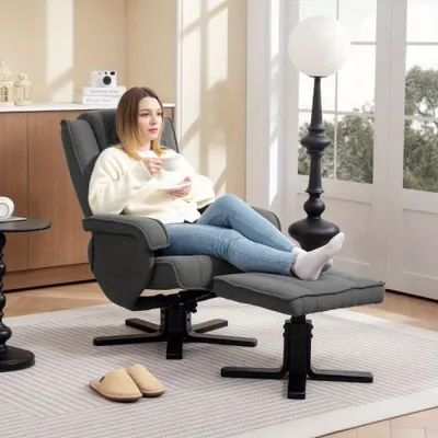 Obrázok produktu pre Kreslo s otočnou funkciou - Kreslo do obývačky - Televízne kreslo - Kreslo s podnožkou - Otočné o 360° - Nastaviteľná opierka