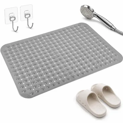 Immagine prodotto di Tappetino da doccia antiscivolo, 60x90 cm, grigio, con protuberanze massaggianti, lavabile in lavatrice