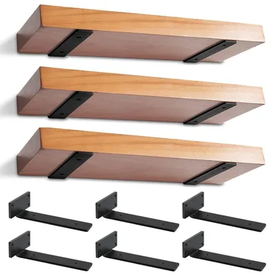 Productafbeelding van Set van 6 stevige wandmontagewinkel voor zwevende planken (zwart)