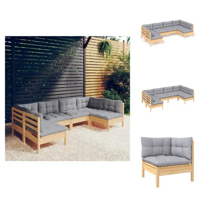 Produktbild von vidaXL 6-tlg. Garten-Lounge-Set mit Grauen Kissen Kiefer Massivholz - Gartenmöbel-Sets